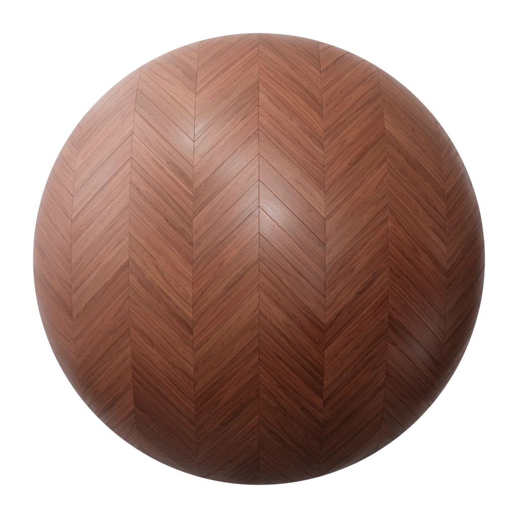 Red Mahogany Chevron Parquet Wood Floor PBR Texture - Sphere Swatch Preview | Superellipse