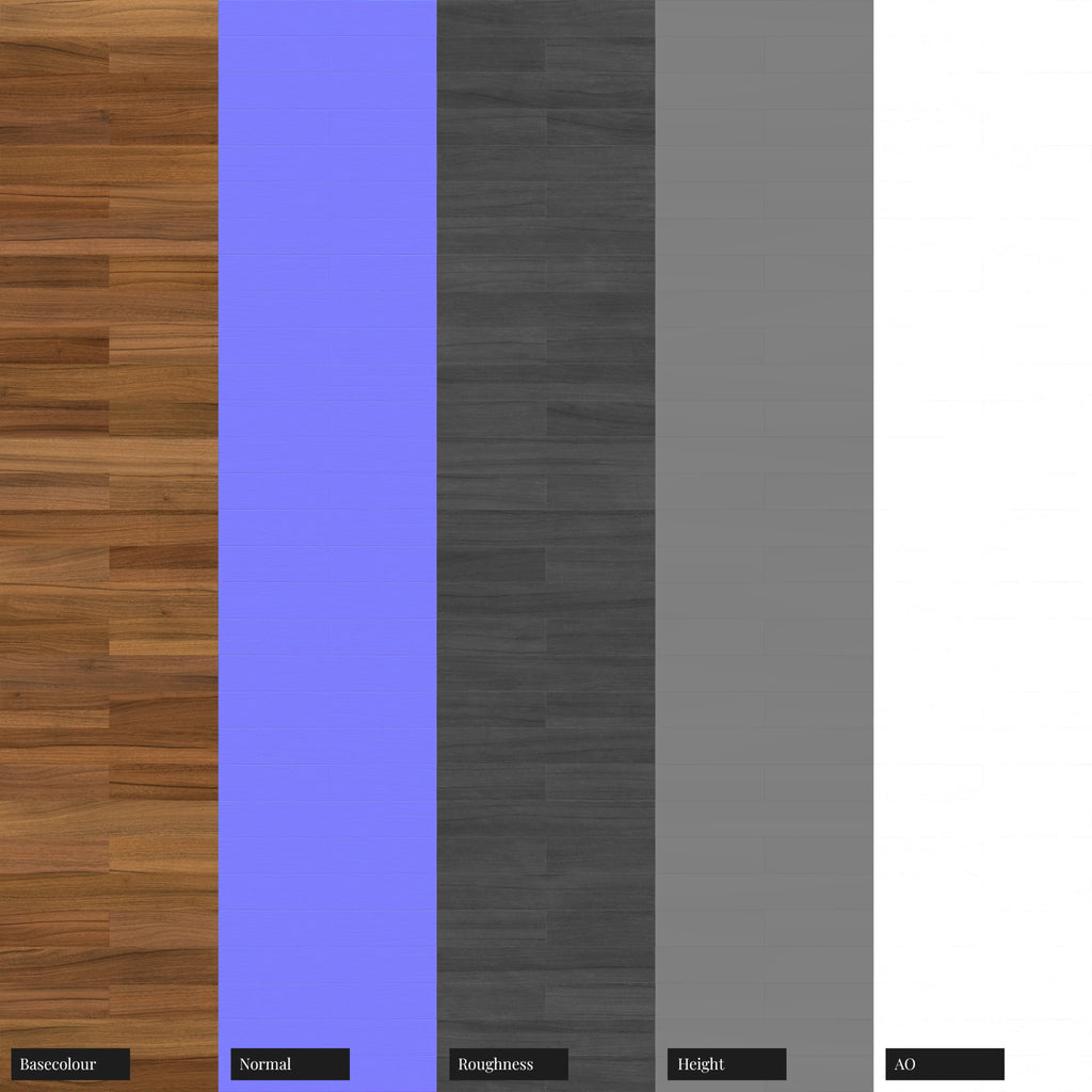 Brazilian Teak Brick Bond Parquet Wood Floor PBR Texture - Example Scene Visualization | Superellipse