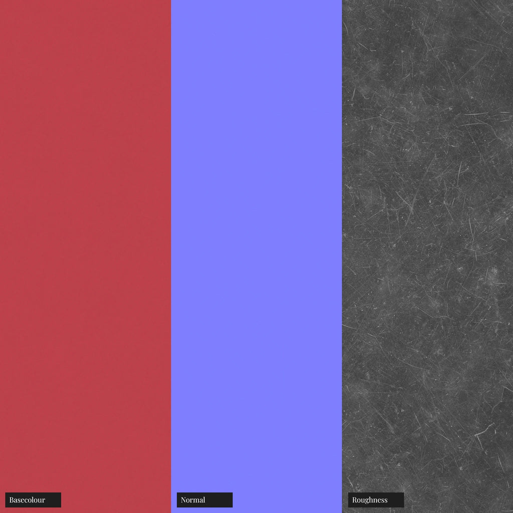 Raspberry Red Heavily Damaged Plastic PBR Texture - Example Scene Visualization | Superellipse