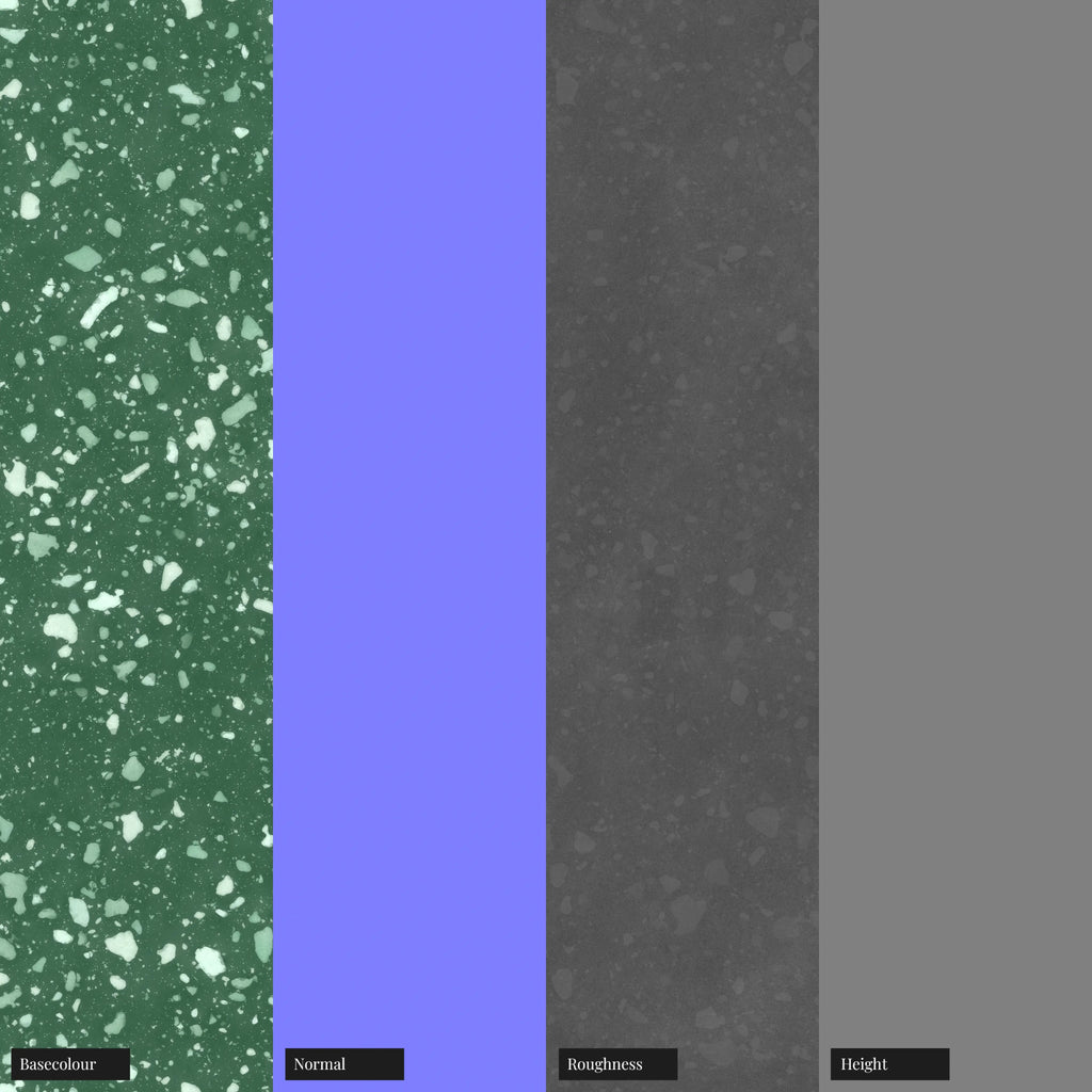 Vibrant Green Terrazzo Plastic PBR Texture - Example Scene Visualization | Superellipse