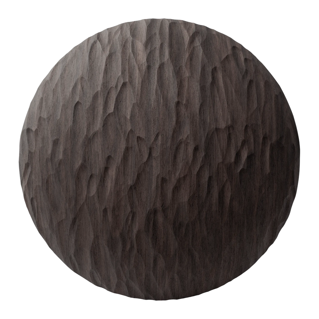 Chiselled Walnut Hardwood Gouged Finish PBR Texture - Sphere Swatch Preview | Superellipse