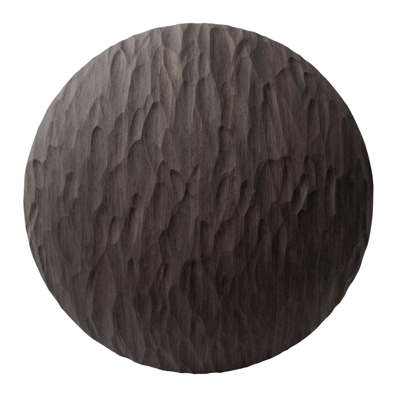 Chiselled Walnut Hardwood Gouged Finish PBR Texture - Sphere Swatch Preview | Superellipse