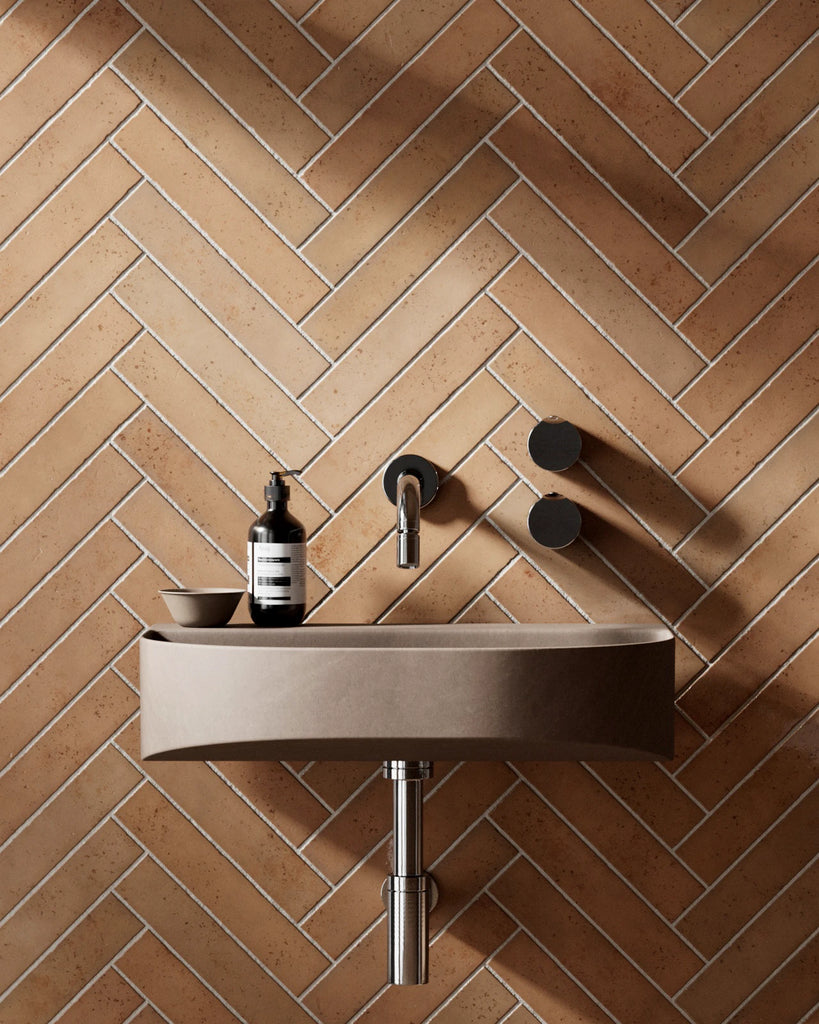 Hoxton Burnt Orange Herringbone Tile PBR Texture - Example Scene Visualization | Superellipse