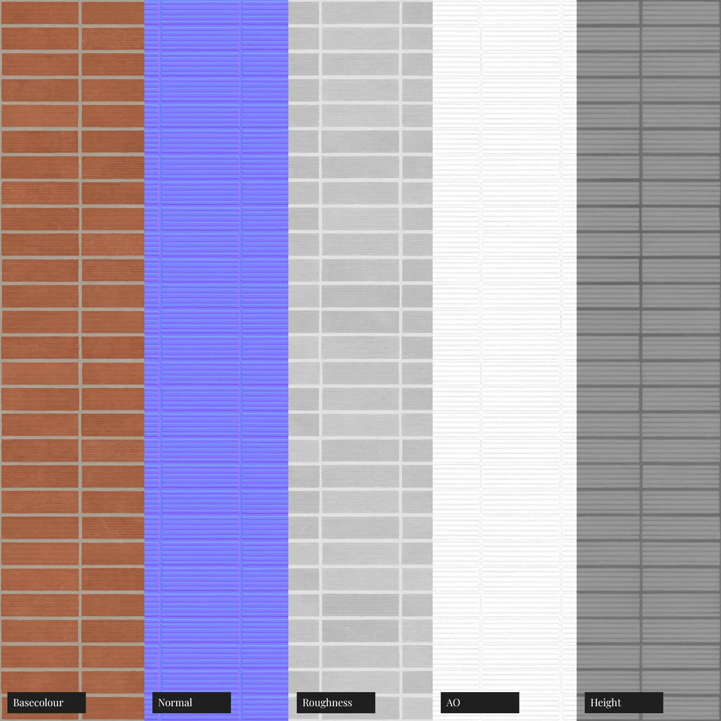 Long Grooved Red Clay Brick Stack Bond PBR Texture - Example Scene Visualization | Superellipse