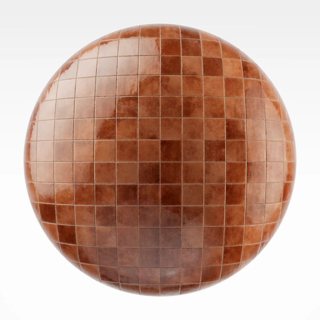 Zellige Coral Gloss Square Tile PBR Texture - Sphere Swatch Preview | Superellipse