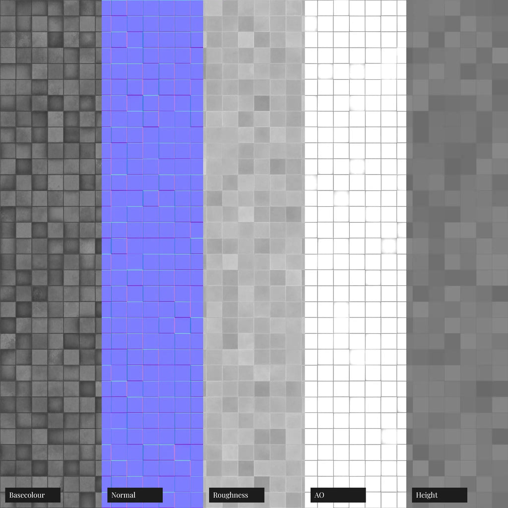 Mosaic Stainless Steel 3D Metal Panel PBR Texture - Example Scene Visualization | Superellipse