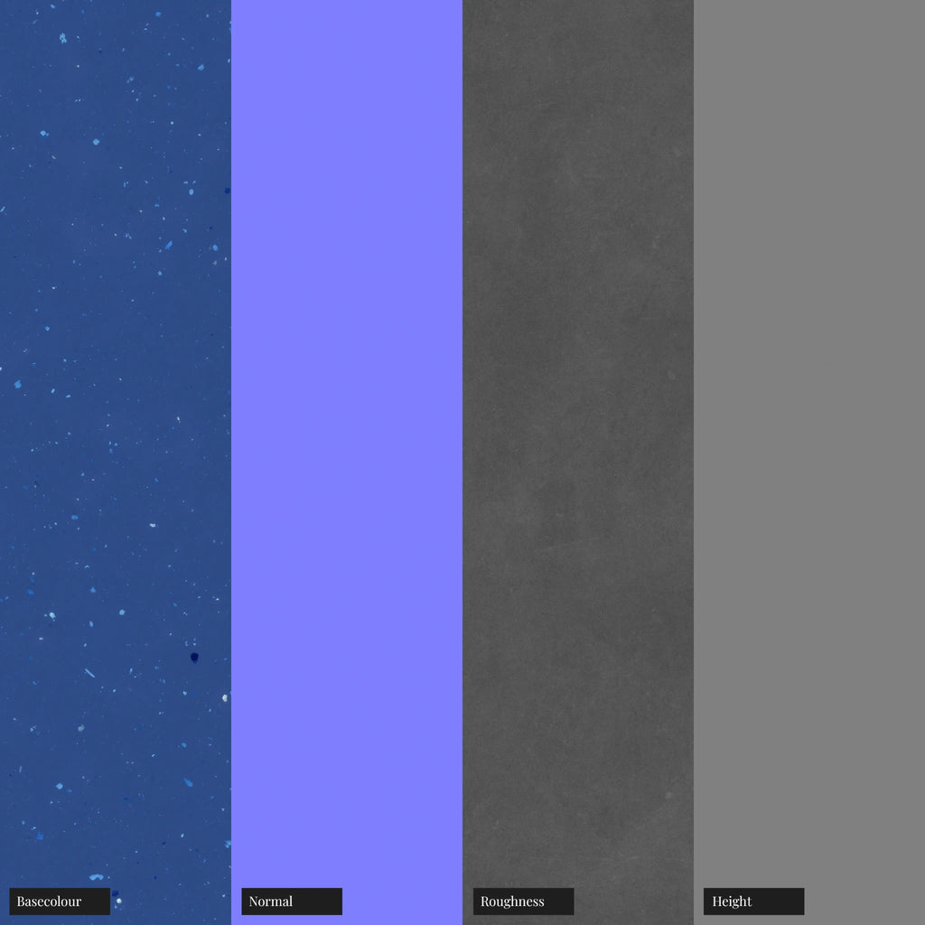 Mixed Blues Terrazzo Plastic Small PBR Texture - Example Scene Visualization | Superellipse