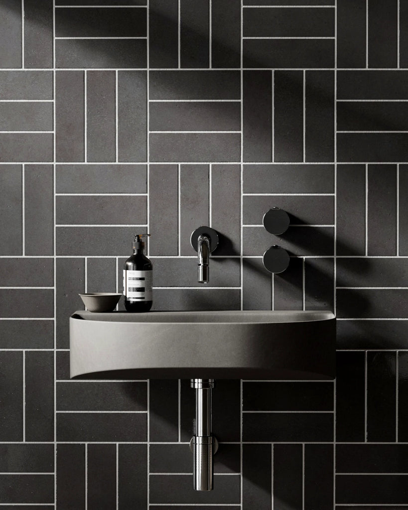 Zellige Charcoal Grey Basketweave Tile PBR Texture - Example Scene Visualization | Superellipse