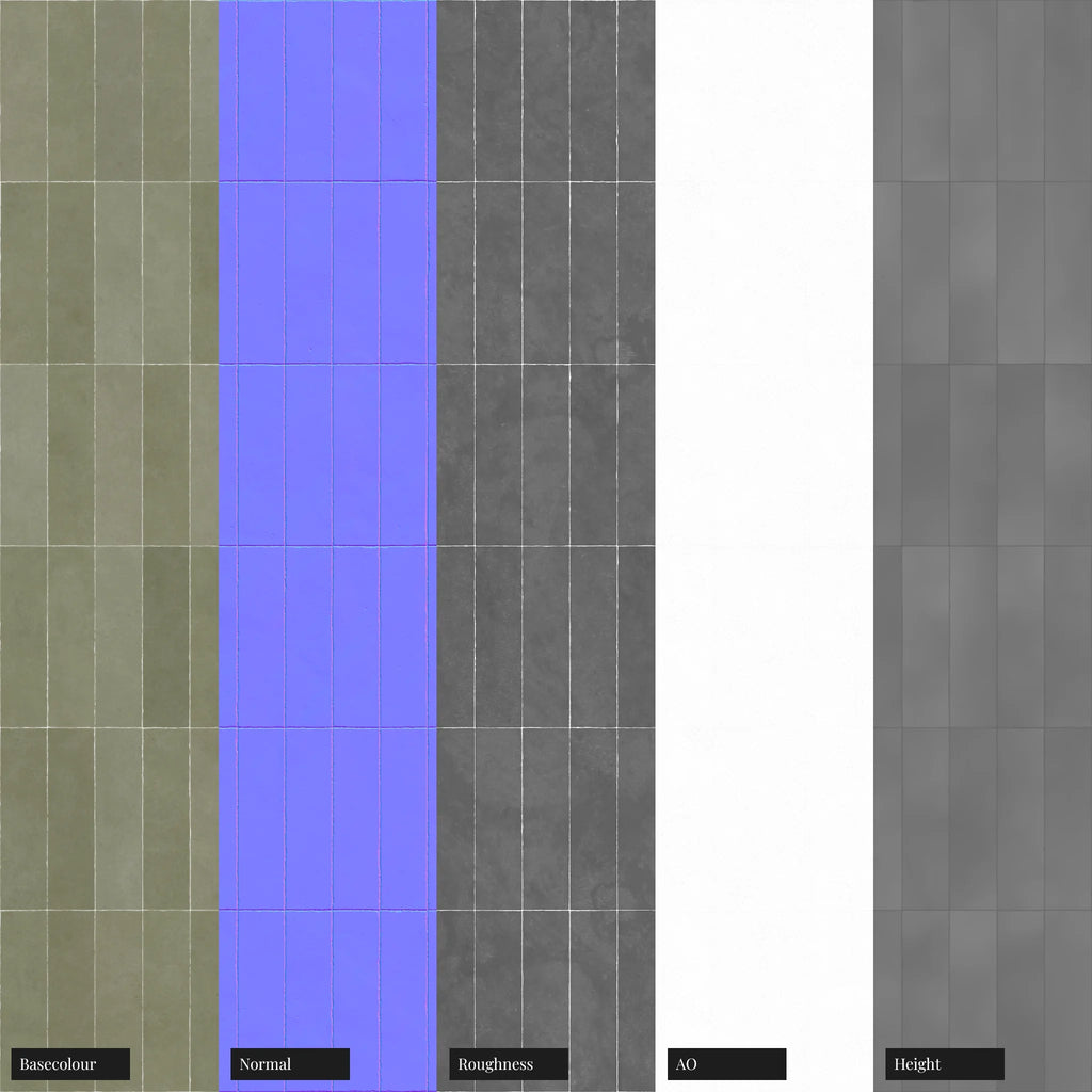 Zellige Sage Vertical Tile PBR Texture - Example Scene Visualization | Superellipse