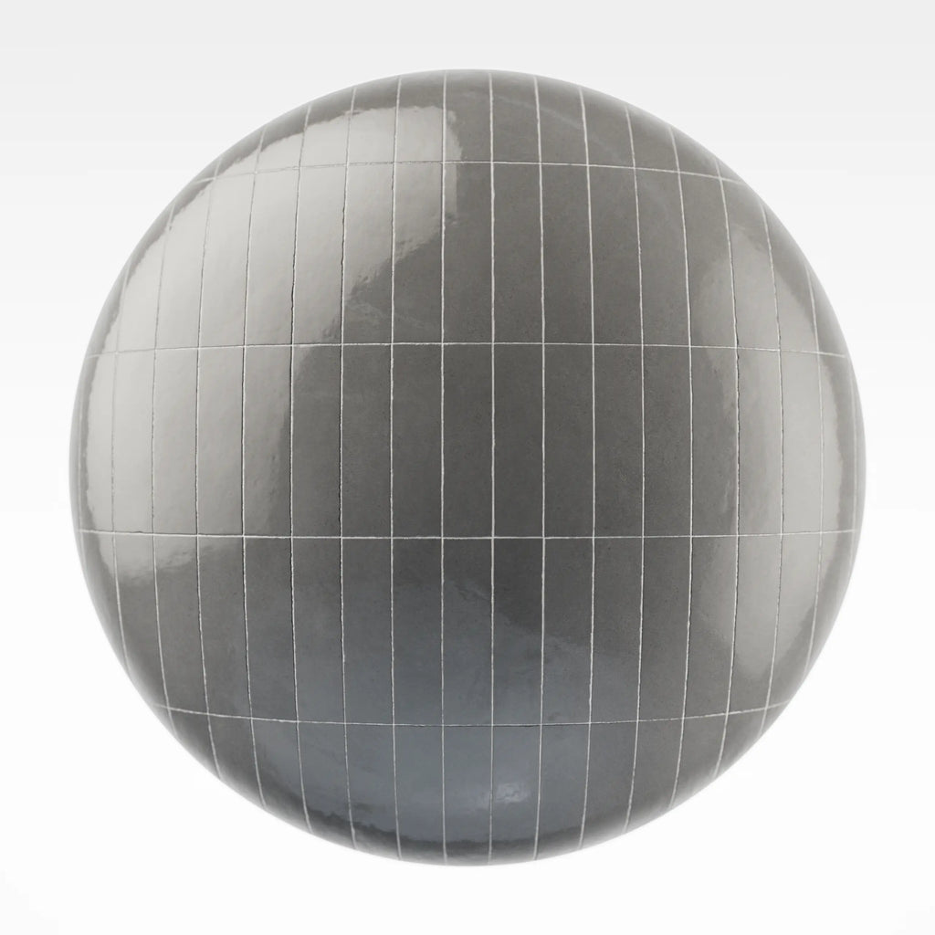 Zellige Iron Grey Stacked Tile PBR Texture - Sphere Swatch Preview | Superellipse