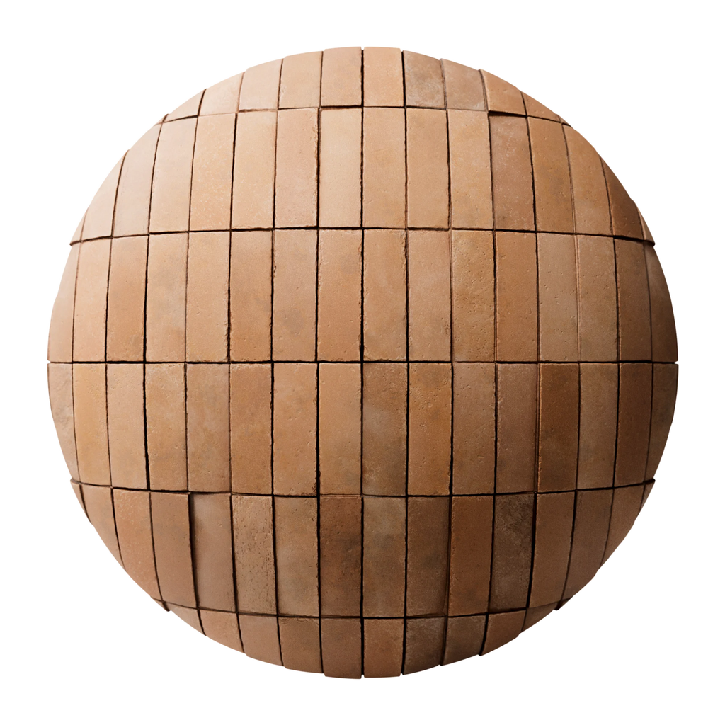Terracotta Soft Red Clay Dusted Brick Tiles PBR Texture - Sphere Swatch Preview | Superellipse