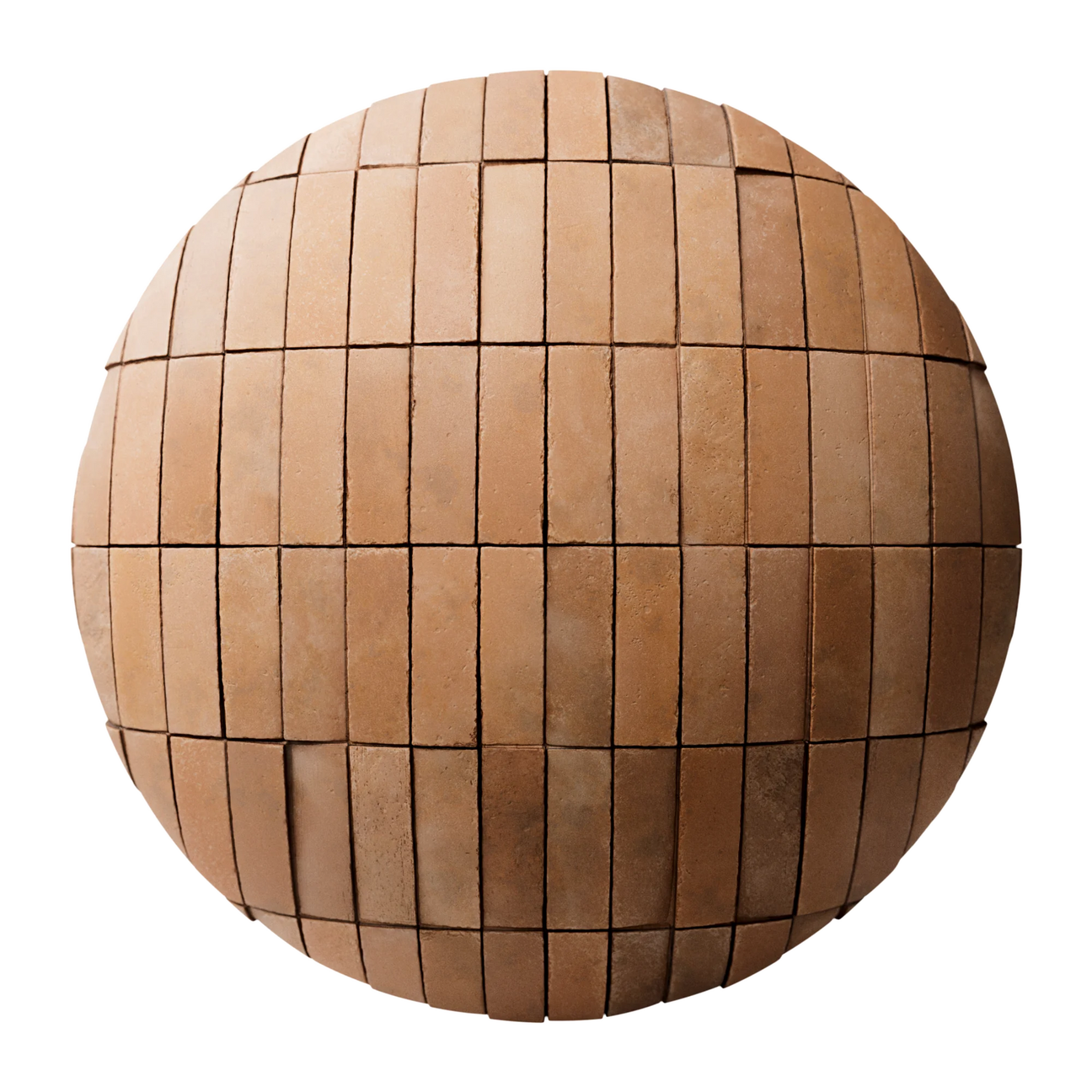 Terracotta Soft Red Clay Dusted Brick Tiles PBR Texture - Sphere Swatch Preview | Superellipse