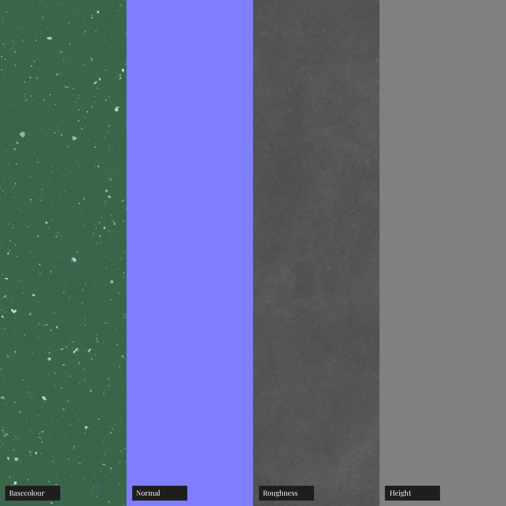 Vibrant Green Terrazzo Plastic Small PBR Texture - Example Scene Visualization | Superellipse