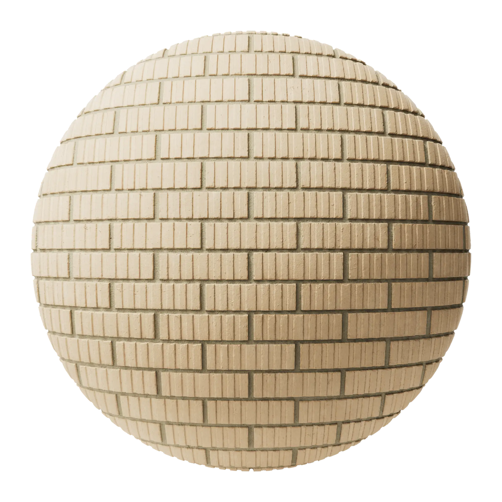 Grooved Buff Brick Facade Running Bond PBR Texture - Sphere Swatch Preview | Superellipse