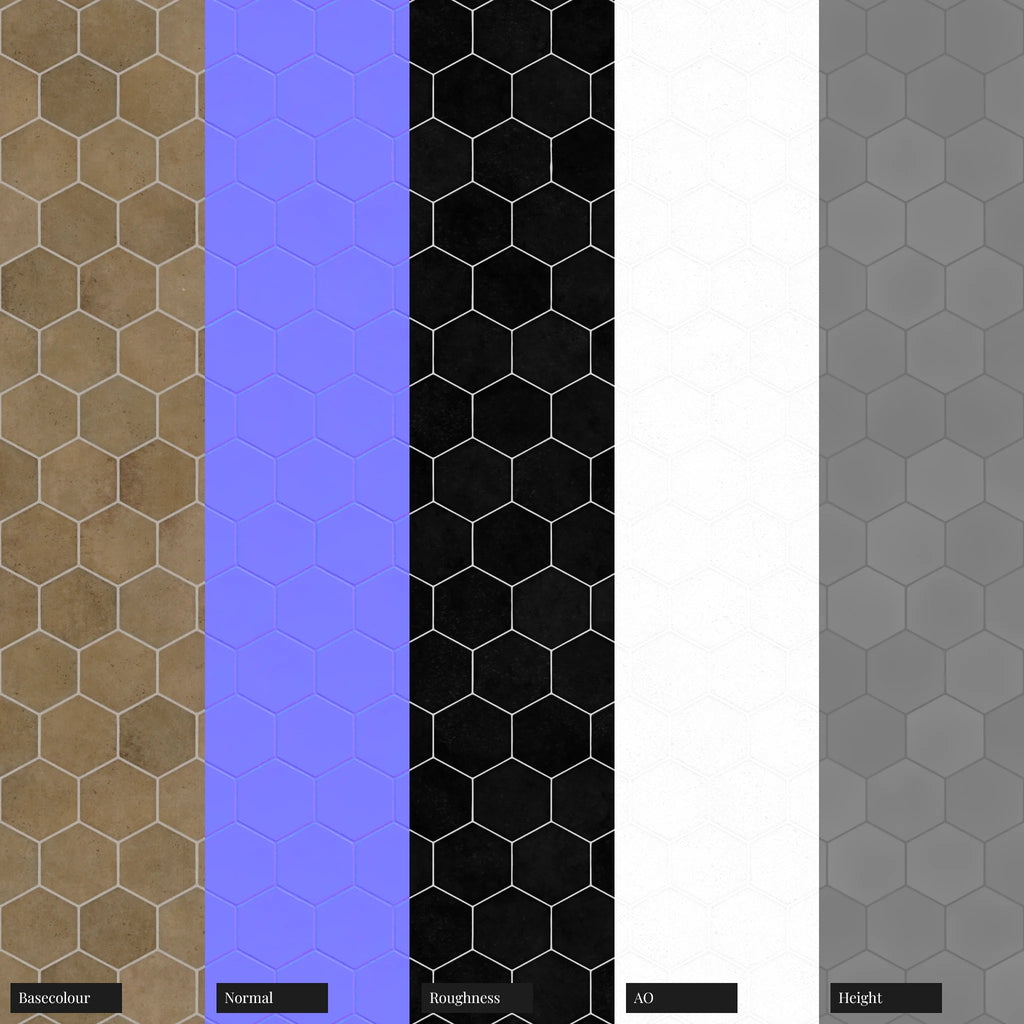 Hoxton Ochre Hex Tile PBR Texture - Example Scene Visualization | Superellipse