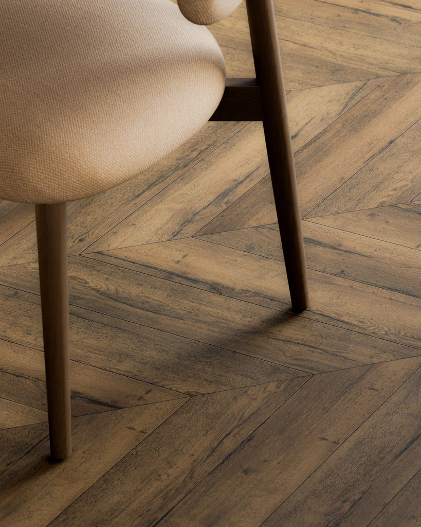 Rustic Oak Wood Chevron Floor PBR Texture - Example Scene Visualization | Superellipse