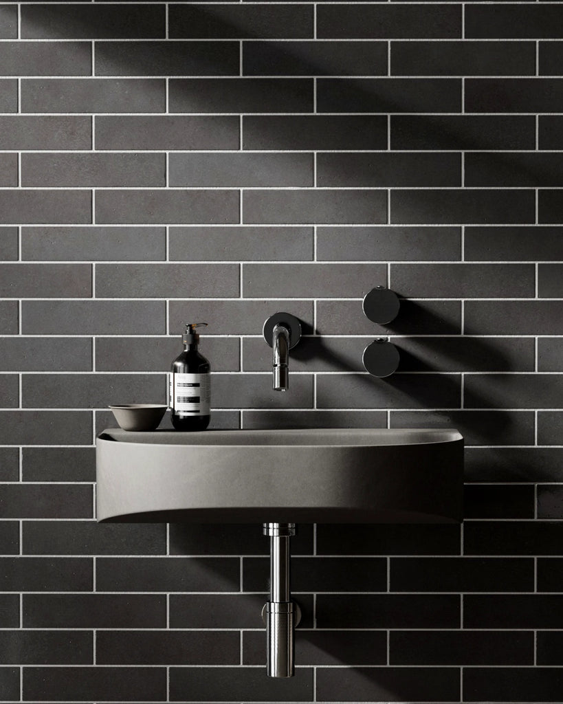 Zellige Charcoal Grey Brickbond Tile PBR Texture - Example Scene Visualization | Superellipse