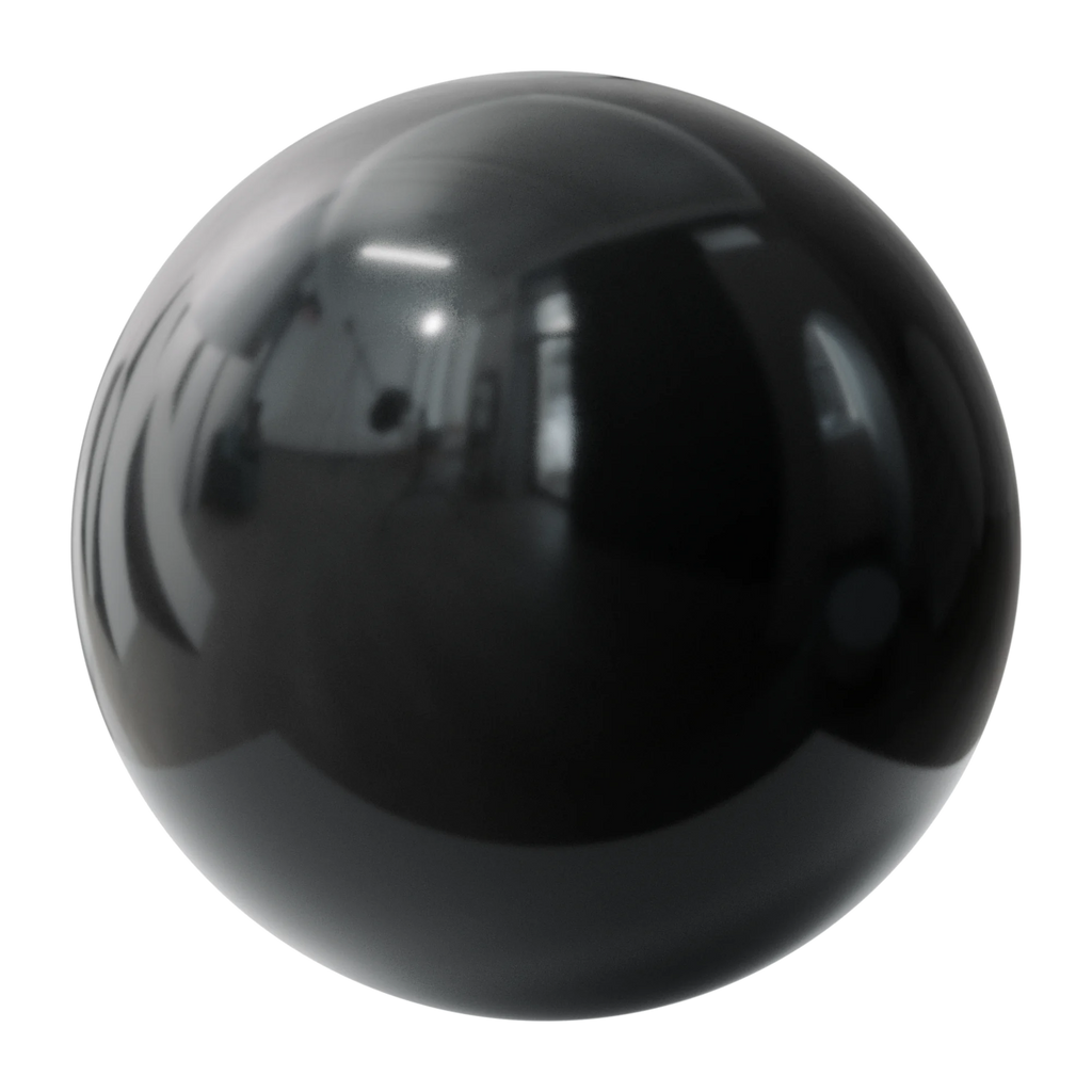 Graphite Black High Gloss Finish Plastic PBR Texture - Sphere Swatch Preview | Superellipse