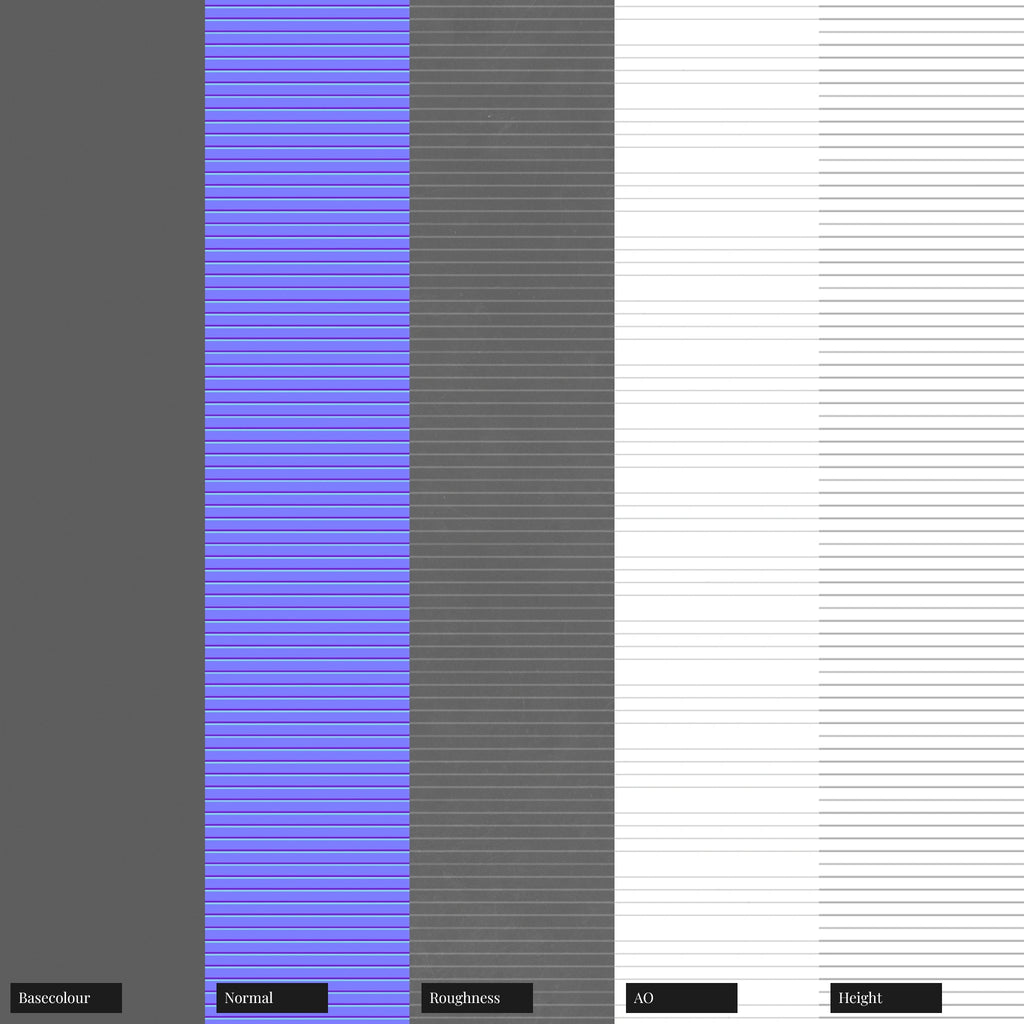 Groove Fluted Gunmetal Grey Plastic PBR Texture - Example Scene Visualization | Superellipse