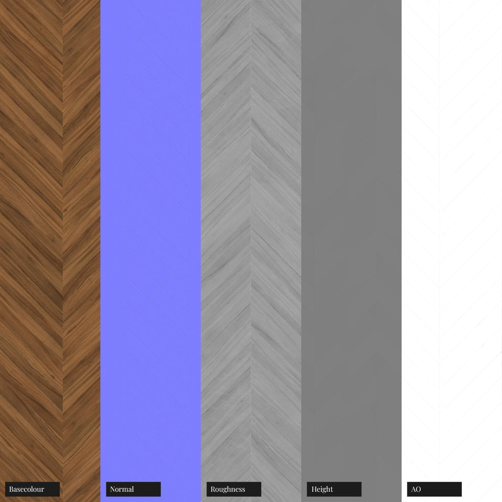 Teak Chevron Parquet Wood Floor PBR Texture - Example Scene Visualization | Superellipse