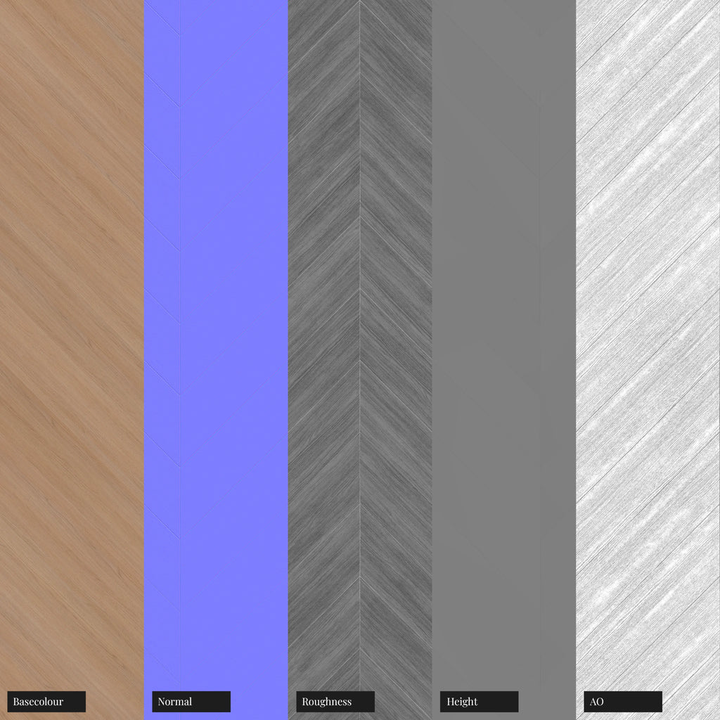 Natural Oak Chevron Wood Floor PBR Texture - Example Scene Visualization | Superellipse