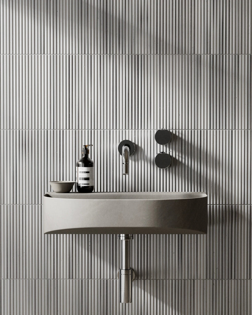 Striato Olimpico Fluted Marble Tile PBR Texture - Example Scene Visualization | Superellipse