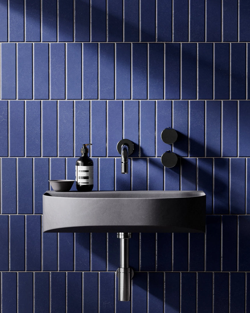 Offset Matte Royal Blue Tile PBR Texture - Example Scene Visualization | Superellipse