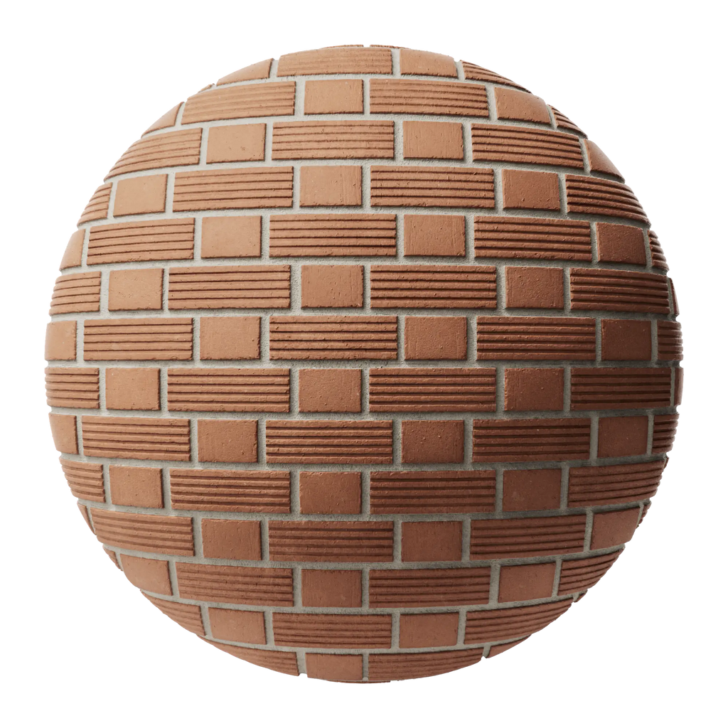 Long Grooved Red Clay Brick Flemish Bond PBR Texture - Sphere Swatch Preview | Superellipse
