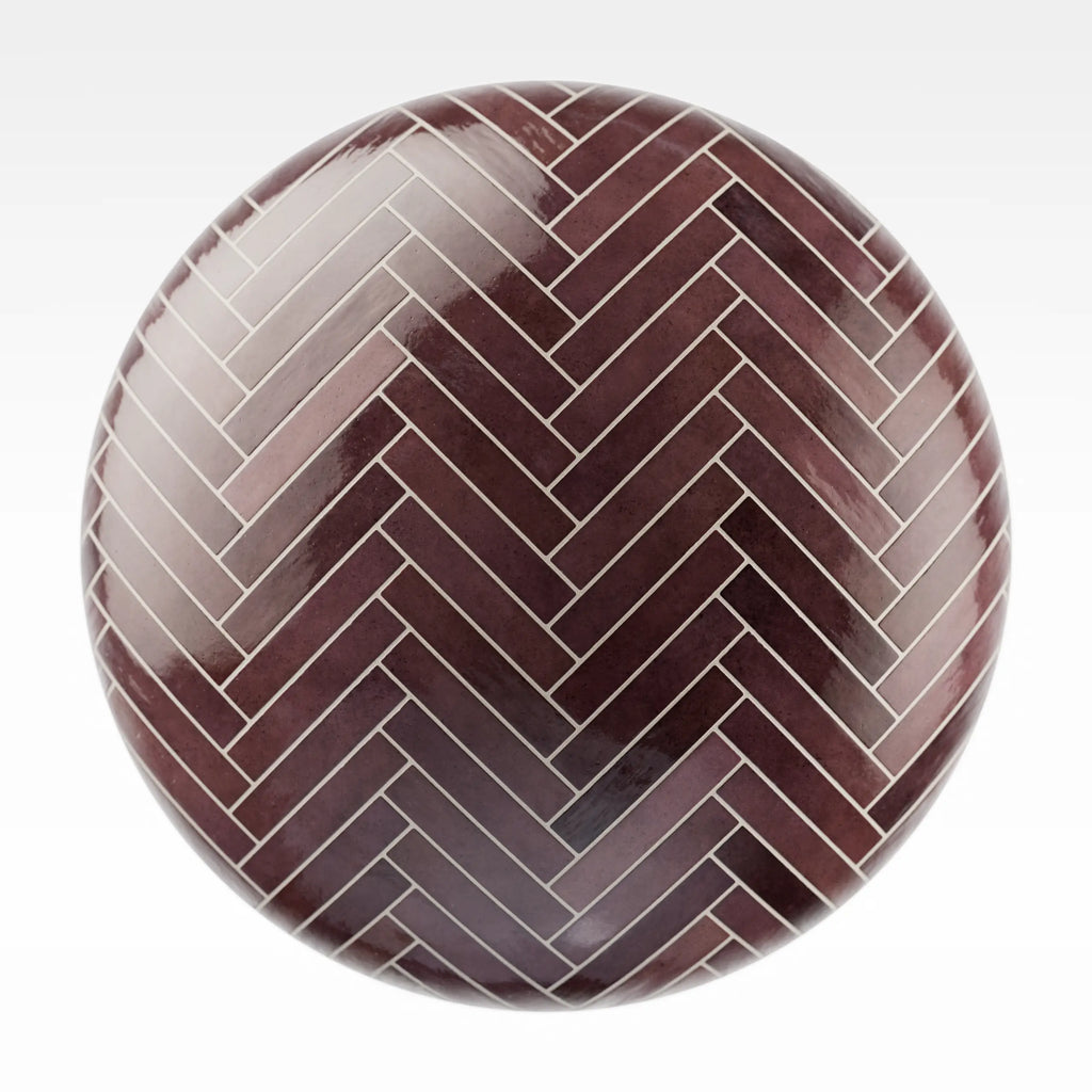 Hoxton Burgundy Herringbone Tile PBR Texture - Sphere Swatch Preview | Superellipse