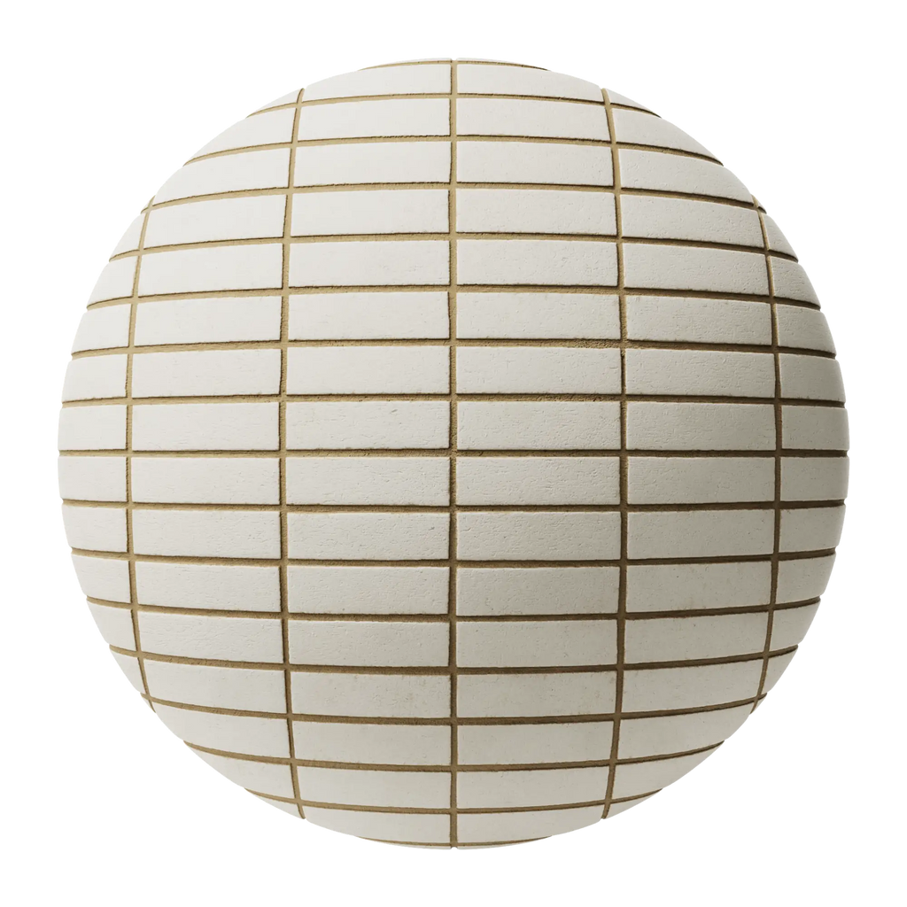 Porcelain White Smooth Stack Bond Brick PBR Texture - Sphere Swatch Preview | Superellipse