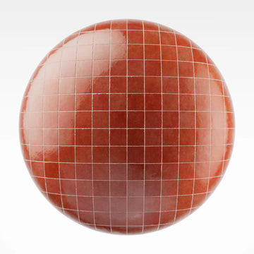 Zellige Cayenne Red Square Tile PBR Texture - Sphere Swatch Preview | Superellipse