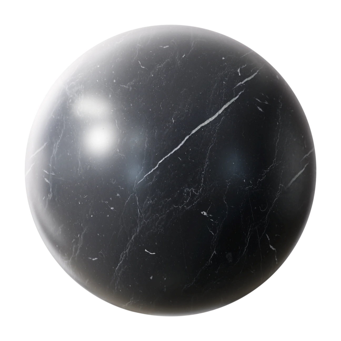 Nero Marquina Honed Marble Slab PBR Texture - Sphere Swatch Preview | Superellipse