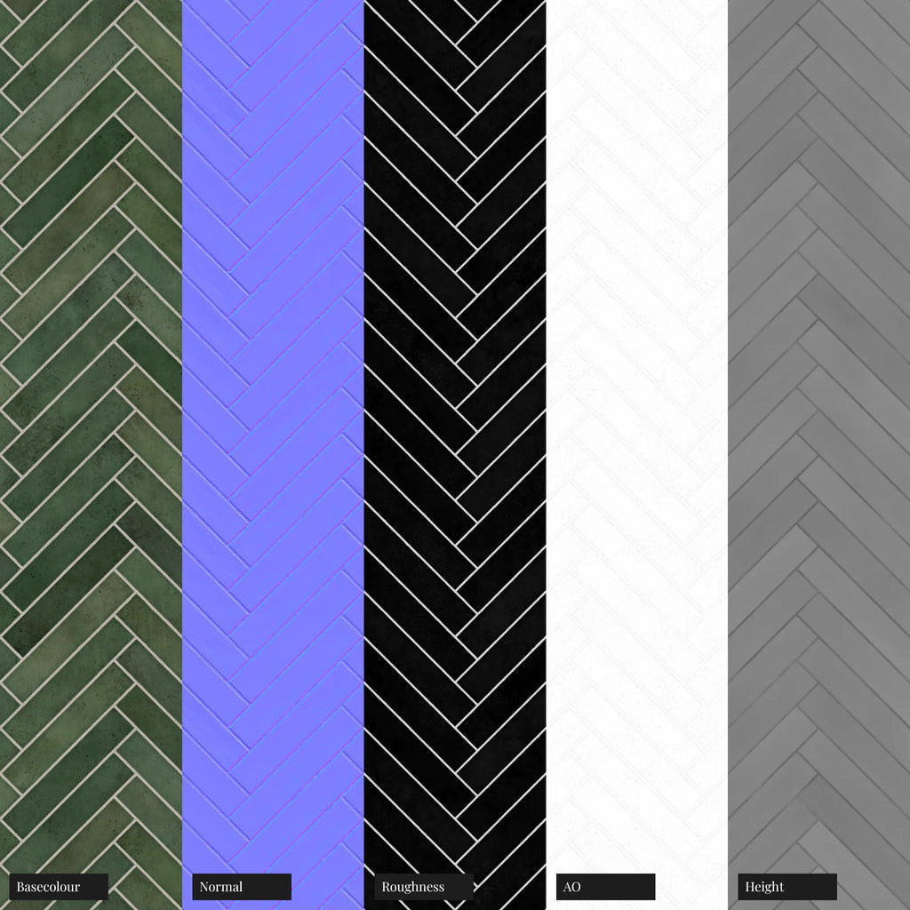 Hoxton Forest Herringbone Porcelain Tile PBR Texture - Example Scene Visualization | Superellipse