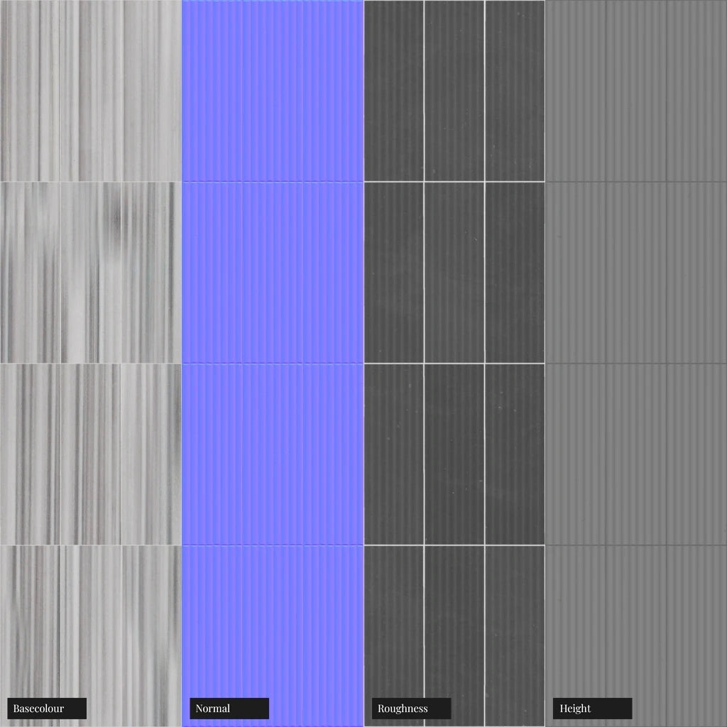 Striato Olimpico Fluted Marble Tile PBR Texture - Example Scene Visualization | Superellipse