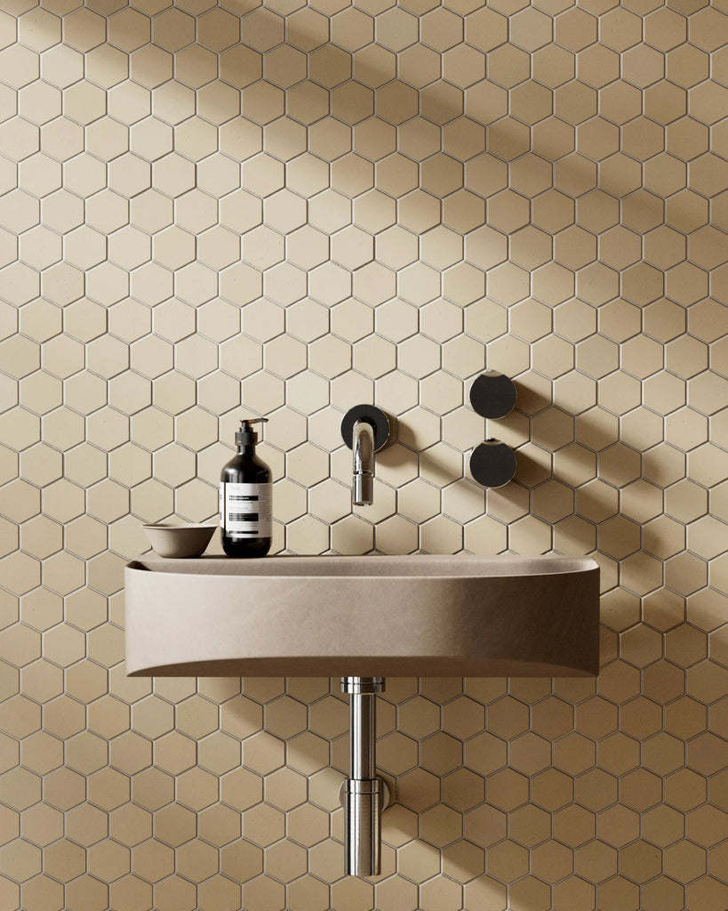 Hexagonal Matte Sunlight Yellow Tile PBR Texture - Example Scene Visualization | Superellipse