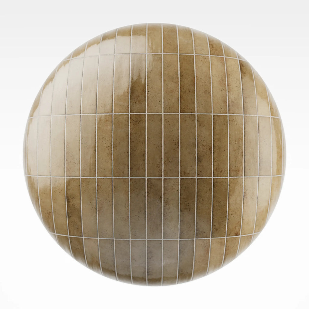 Hoxton Ochre Gloss Stacked Tile PBR Texture - Sphere Swatch Preview | Superellipse
