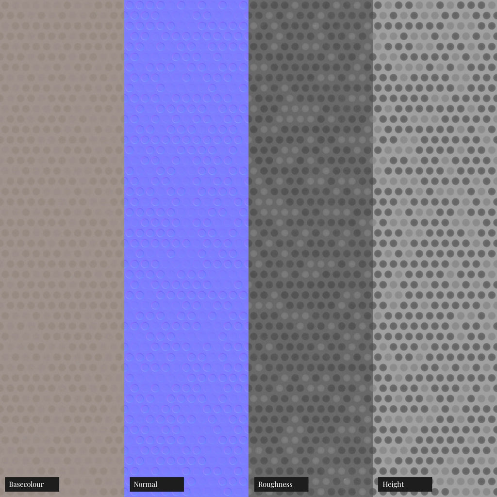 Rhythmic Circle Grid Textured Plastic PBR Texture - Example Scene Visualization | Superellipse