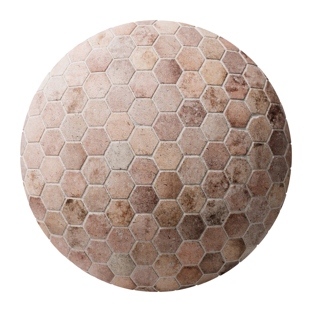 Rustic Catalonia Terracotta Hex Tiles PBR Texture - Sphere Swatch Preview | Superellipse