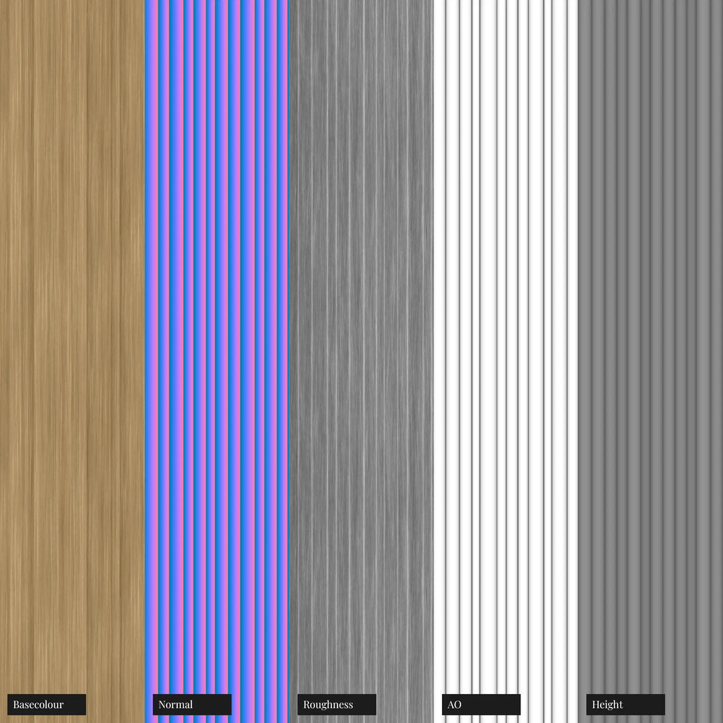 Ribbed Brushed Brass Metal 3D Panel PBR Texture - Example Scene Visualization | Superellipse