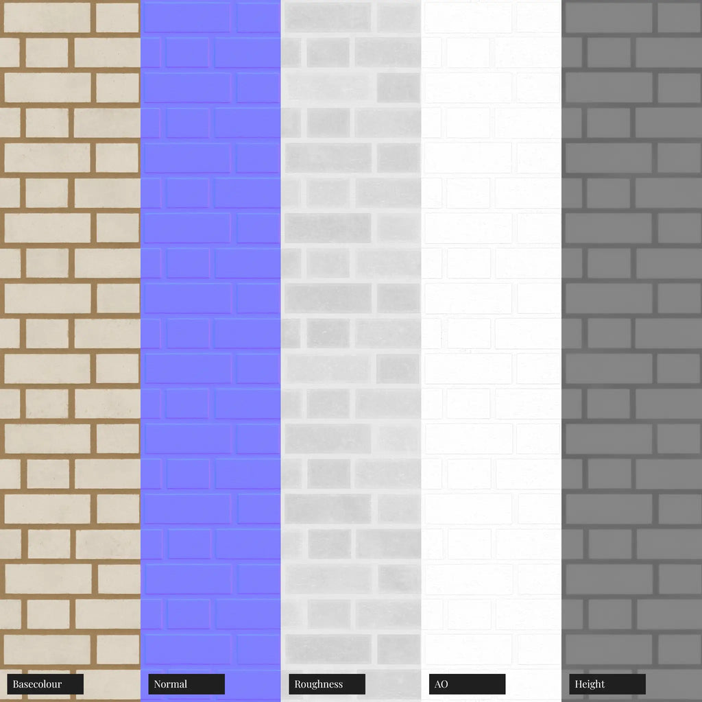 Porcelain White Smooth Flemish Bond Brick PBR Texture - Example Scene Visualization | Superellipse