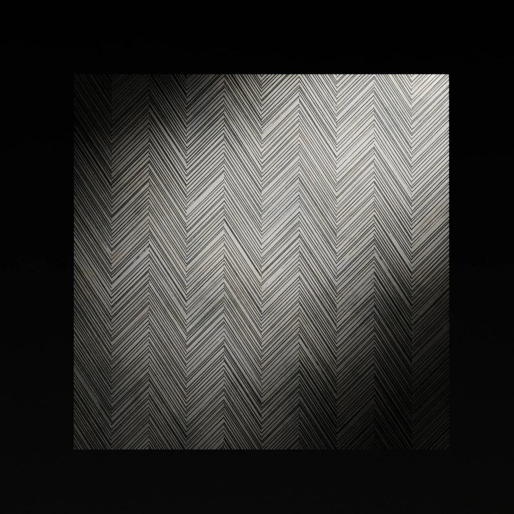 Oxidised Etched Chevron Stainless Steel Panel PBR Texture - Example Scene Visualization | Superellipse