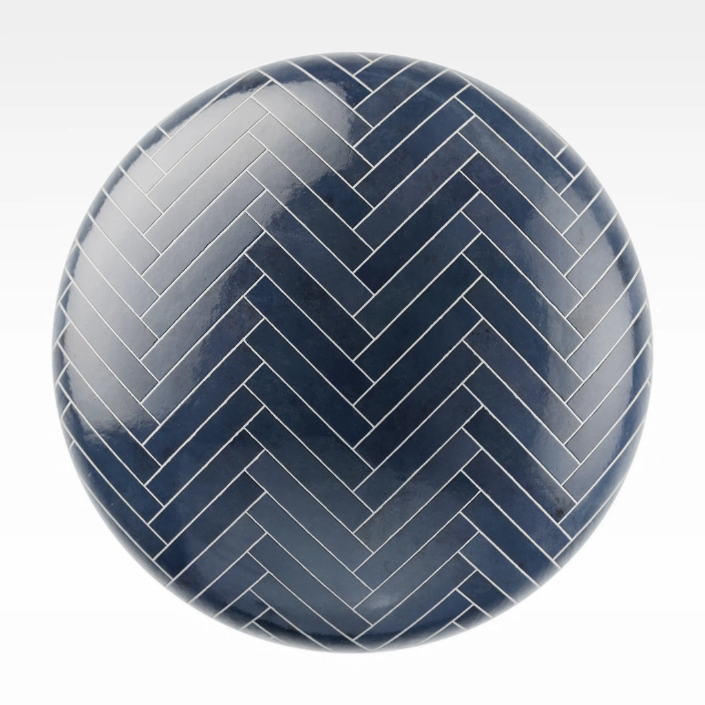 Zellige Navy Herringbone Tile PBR Texture - Sphere Swatch Preview | Superellipse