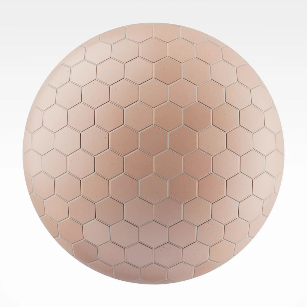 Hexagonal Flamingo Matte Porcelain Tile PBR Texture - Sphere Swatch Preview | Superellipse