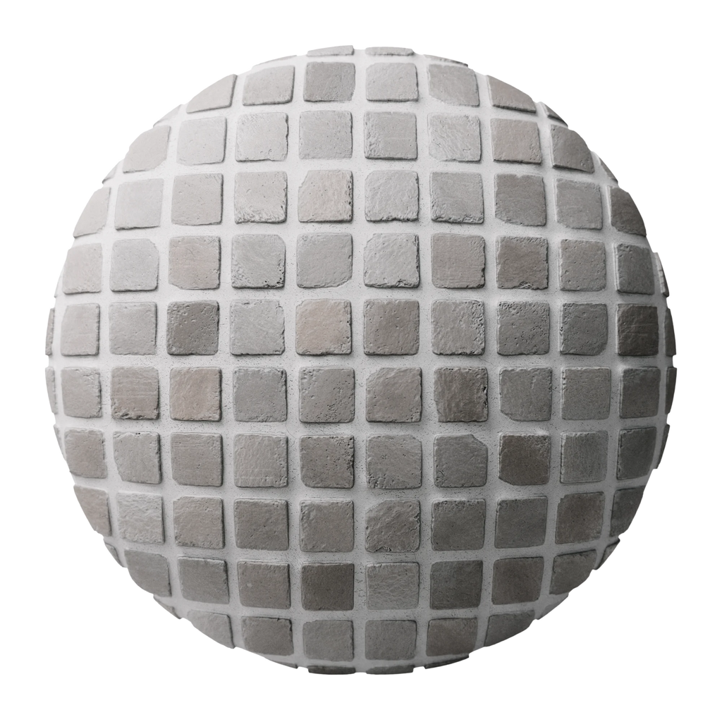 Terracotta Rustic Grey Square Tile PBR Texture - Sphere Swatch Preview | Superellipse