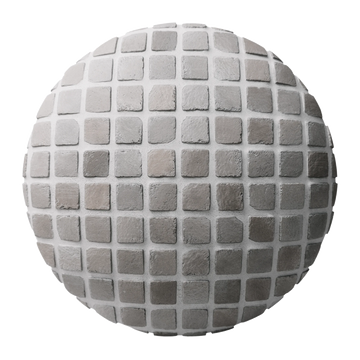 Terracotta Rustic Grey Square Tile PBR Texture - Sphere Swatch Preview | Superellipse