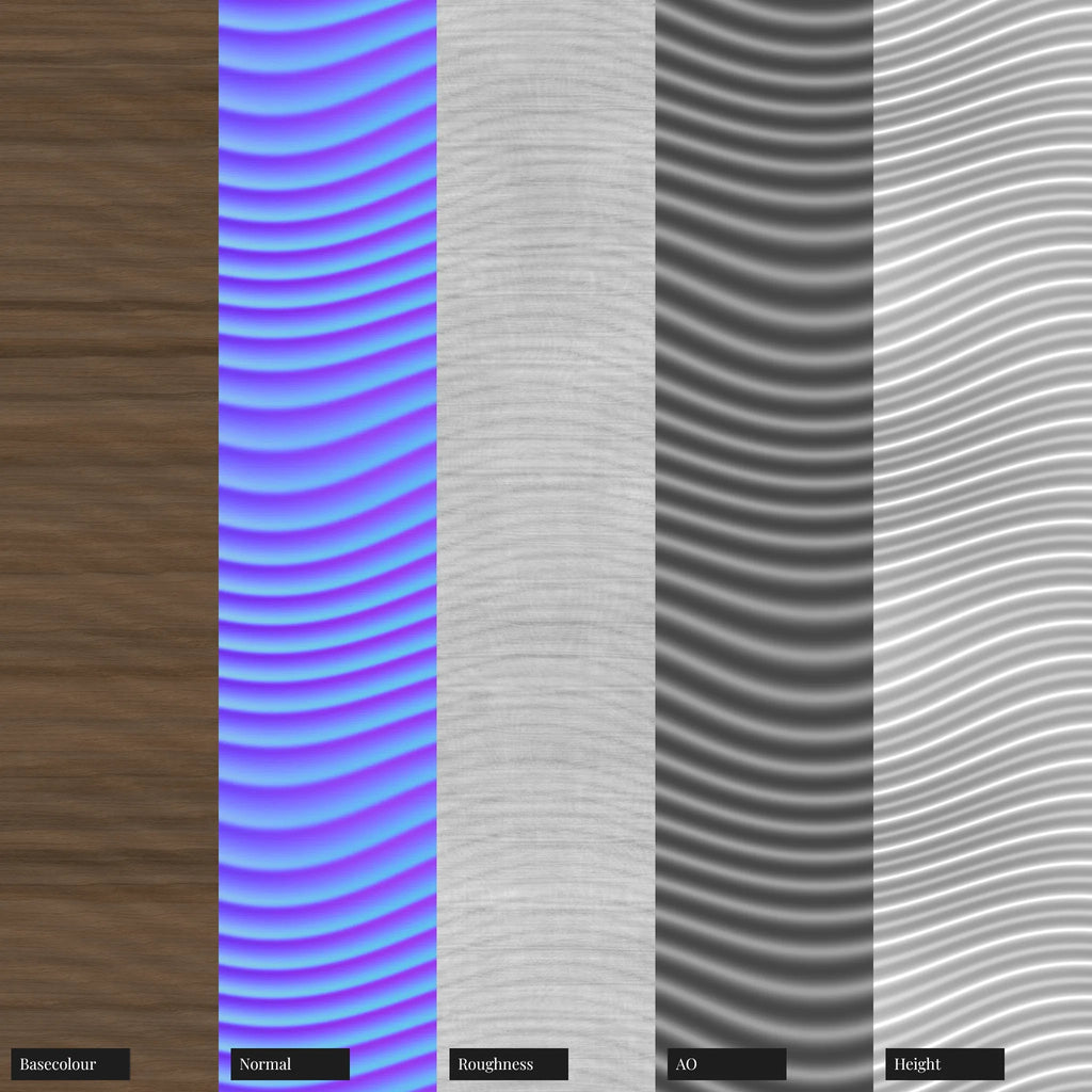 Milled Walnut Wood Wavy Fluting PBR Texture - Example Scene Visualization | Superellipse