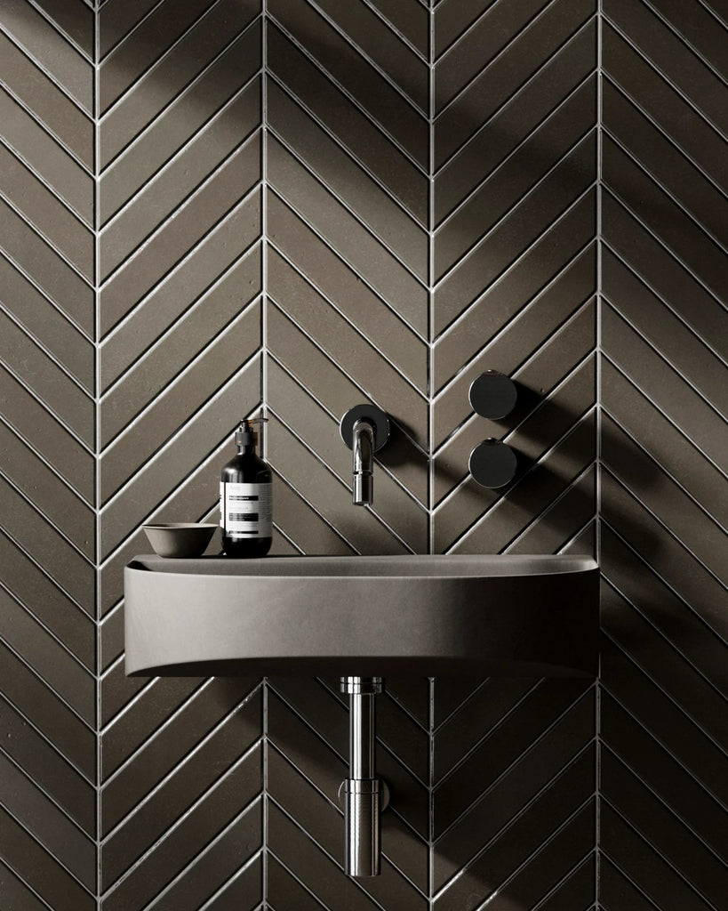 Chevron Matte Martini Olive Tile PBR Texture - Example Scene Visualization | Superellipse