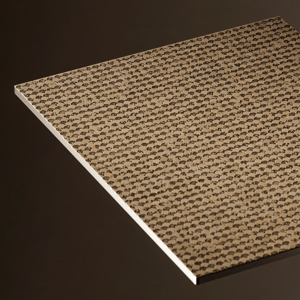 Oxidised Scallop 3D Brass Panel PBR Texture - Example Scene Visualization | Superellipse