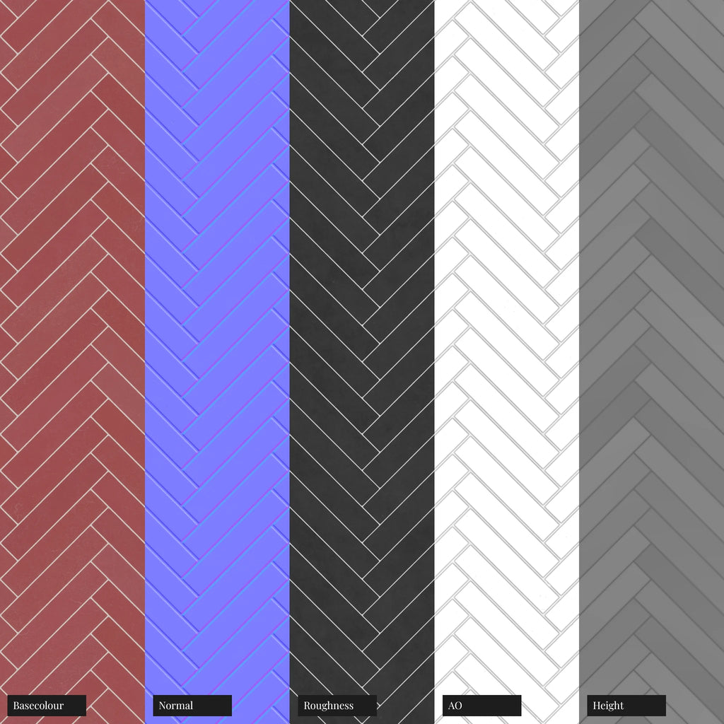 Herringbone Rose Velvet Matte Tile PBR Texture - Example Scene Visualization | Superellipse