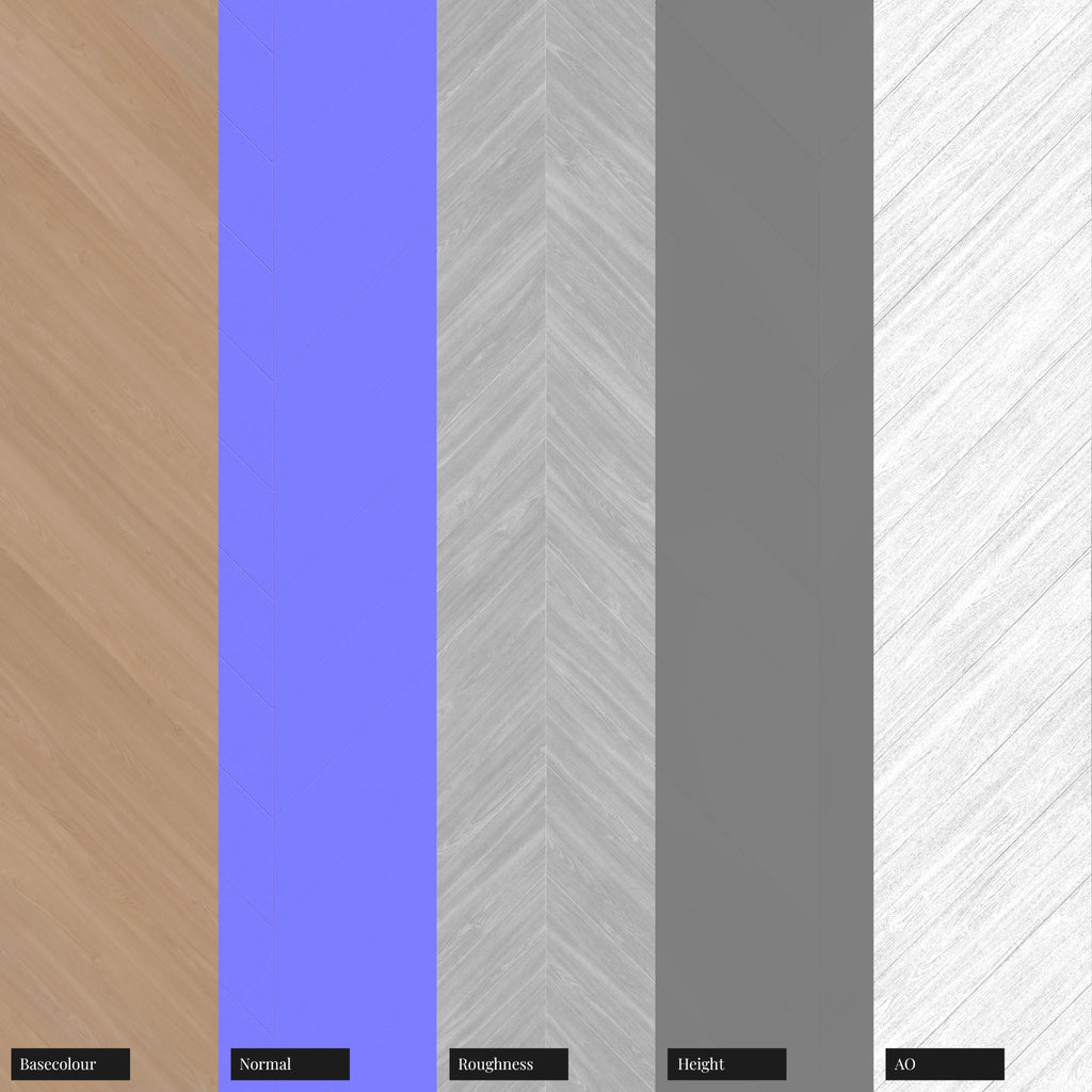 Beech Chevron Wood Floor PBR Texture - Example Scene Visualization | Superellipse